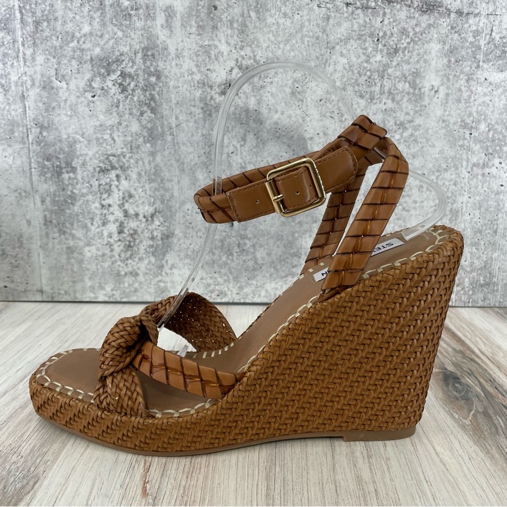 Steve Madden Jylan Woven‎ Wedge Sandals Cognac Brown 11 New